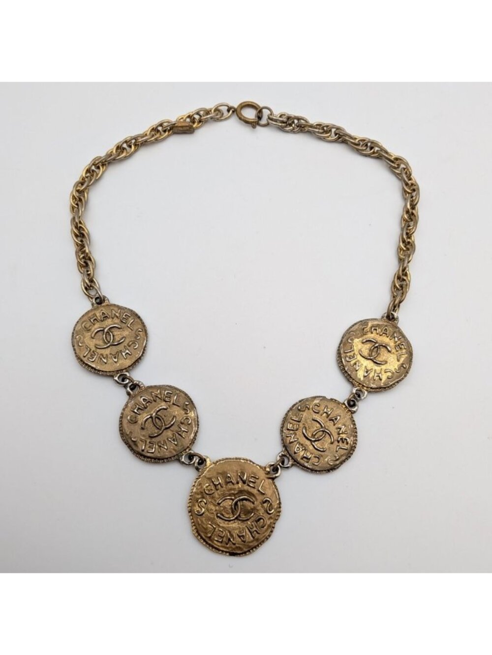 Chanel CC Logo Medal Gold Chain Necklace First Era Vintage